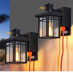 2 pack Porch Lights with GFCI Outlet,Dusk to Dawn Motion Sensor Outdoor Lights