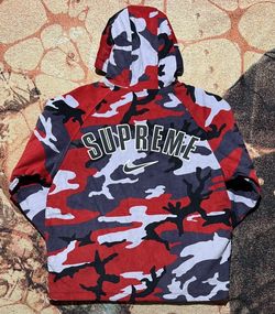 Supreme Nike Arc Corduroy Hooded Jacket Red Camp Sz L