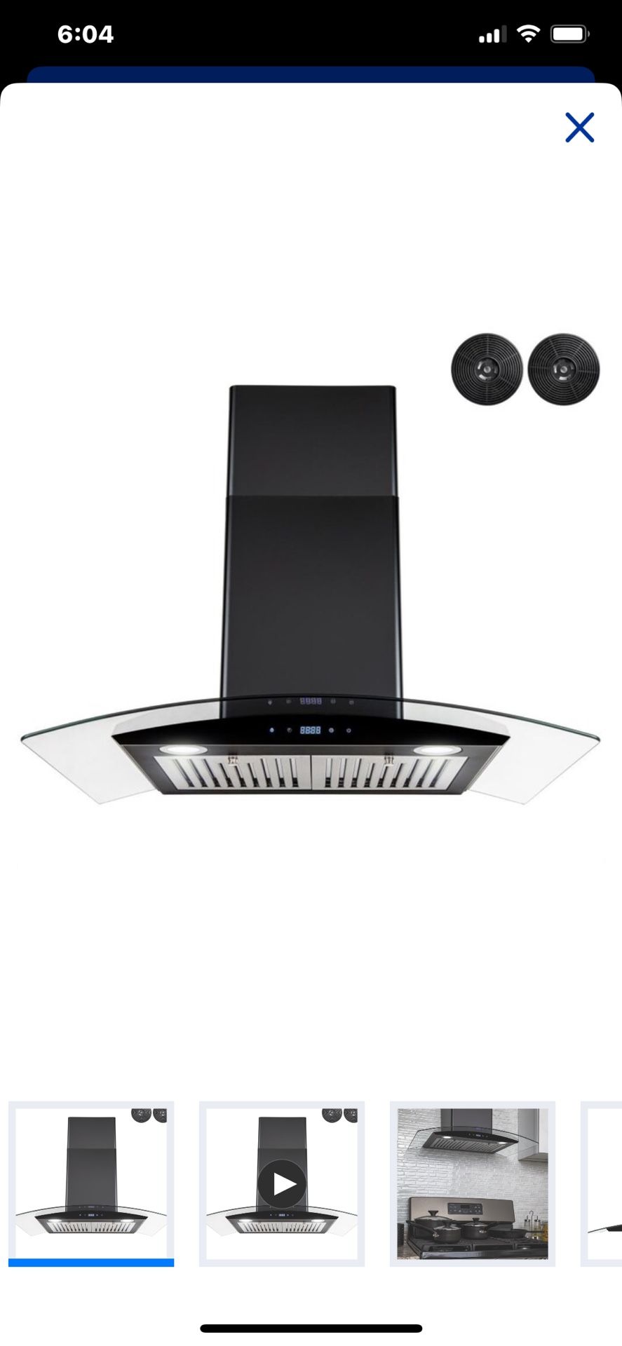 Brand New Black 30” Vent Hood With Charcoal Filter