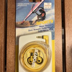 Vintage Sony Earphones Yellow Sports New In Packaging