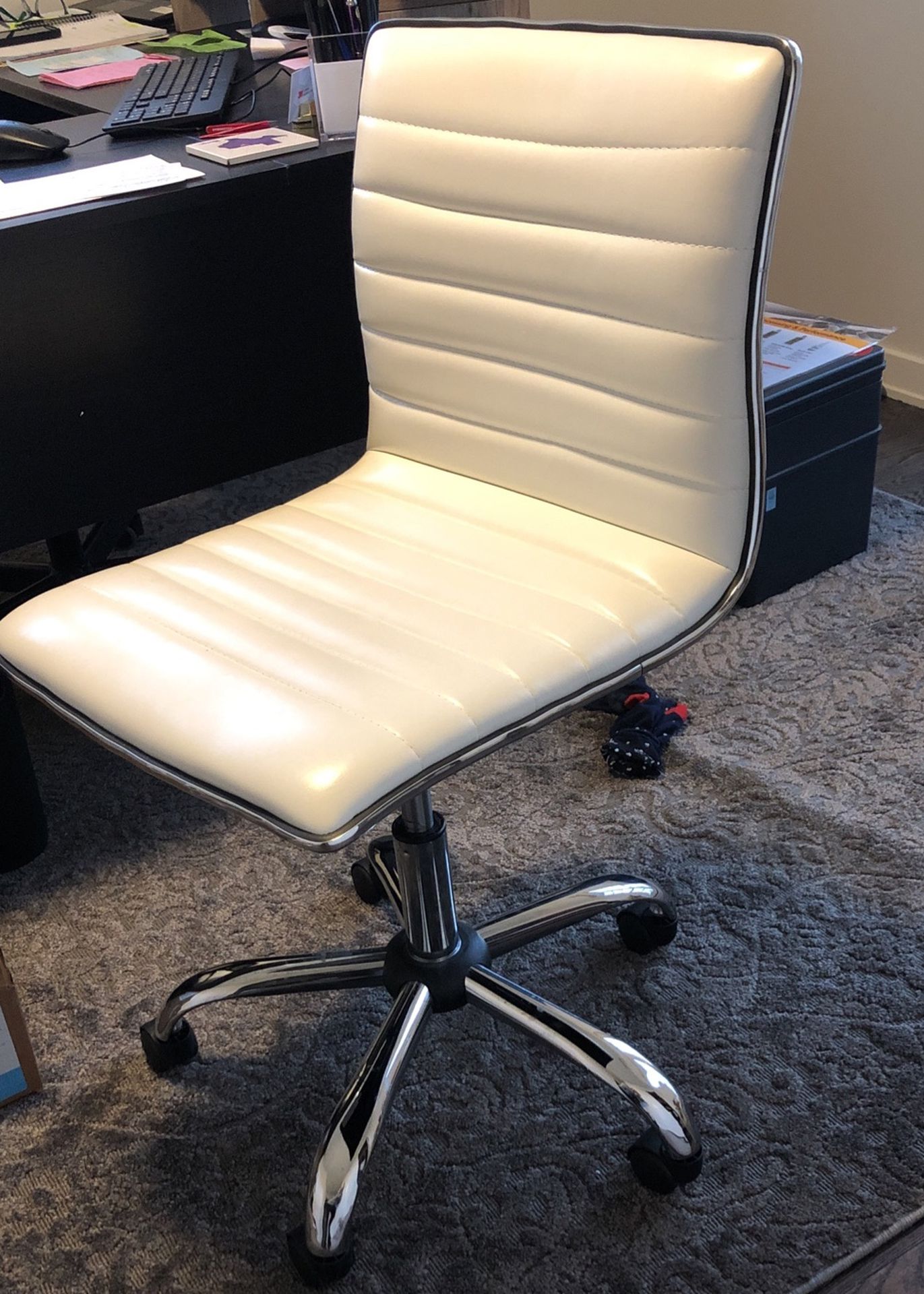White Leather Office/vanity Chair