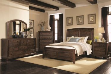 4 Piece Rustic Brown Panel Bedroom Set - Queen or King (NO CREDIT CHECK FINANCING AVAILABLE)