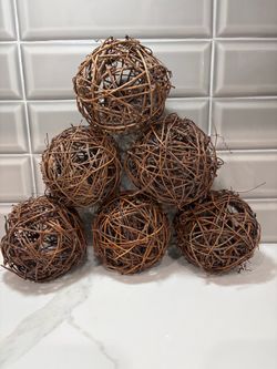 6 brown tan 4” grapevine decorative balls decoration