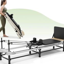 PAETA Pilates Reformer, 91" Foldable Reformer Pilates Machine with Adjustable Reformer Heights, Pilates Equipment with Piano Wire Spings and Jump Boar