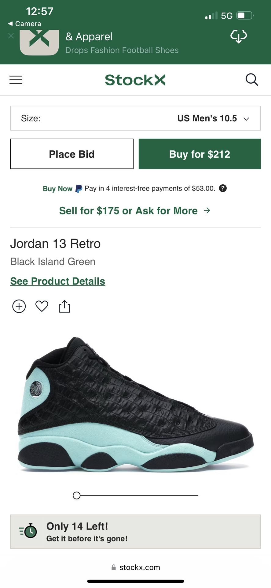 Jordan 13 Retro Black Island Green Size 10