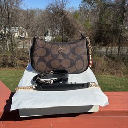 Coach Brown Canvas and Leather Teri Shoulder Bag