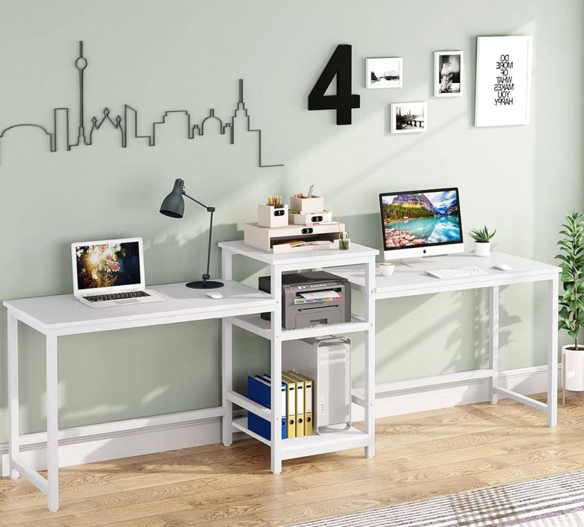 Double Computer Desk with Printer Shelf