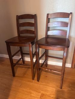 Pair of Wooden Ladder-Back Bar Stools