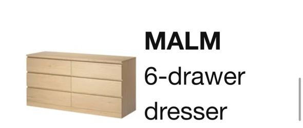 MALM IKEA 6 drawer dresser oak