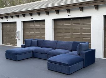 Dark Blue Velvet Large Sectional
