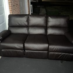 Dark Brown Leather Reclining Couch Set 