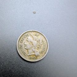 1865 Three Cent Nickel Mint Error Rotation Error