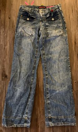 VTG Dollhouse Acid Wash Utility Straight Jeans Sz 28 Y2K