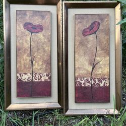 Set of 2 Framed Red Poppy Floral Wall Art Pieces