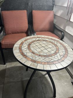 Round Mosaic Table & 2 Aluminum Chairs 