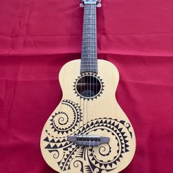 Luna Guitar Tattoo Concert Ukulele Mahogany Guitar Like New With Case 