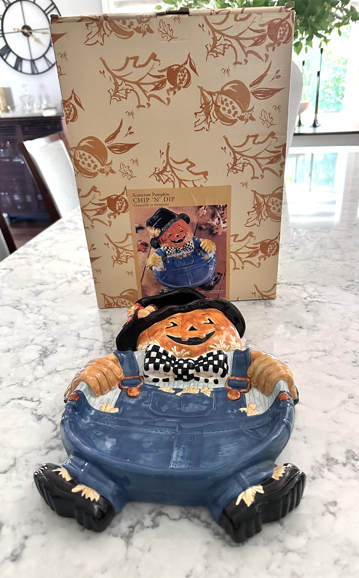 New In Box, Scarecrow & Pumpkin Chip & Dip Bowl/Dish