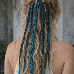 Boho Festival Braided Hair Extensions in Blue and Black 5pc (#7)