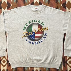 Vintage Fruit Of The Loom Pullover Sweater Mexican American Dos Vidas Size XL