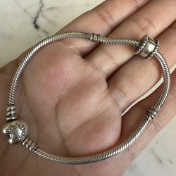925 Sterling Silver Genuine Pandora Heart Snake Chain With Extra Pandora Charm- Bracelet - 925 Ale Hallmark
