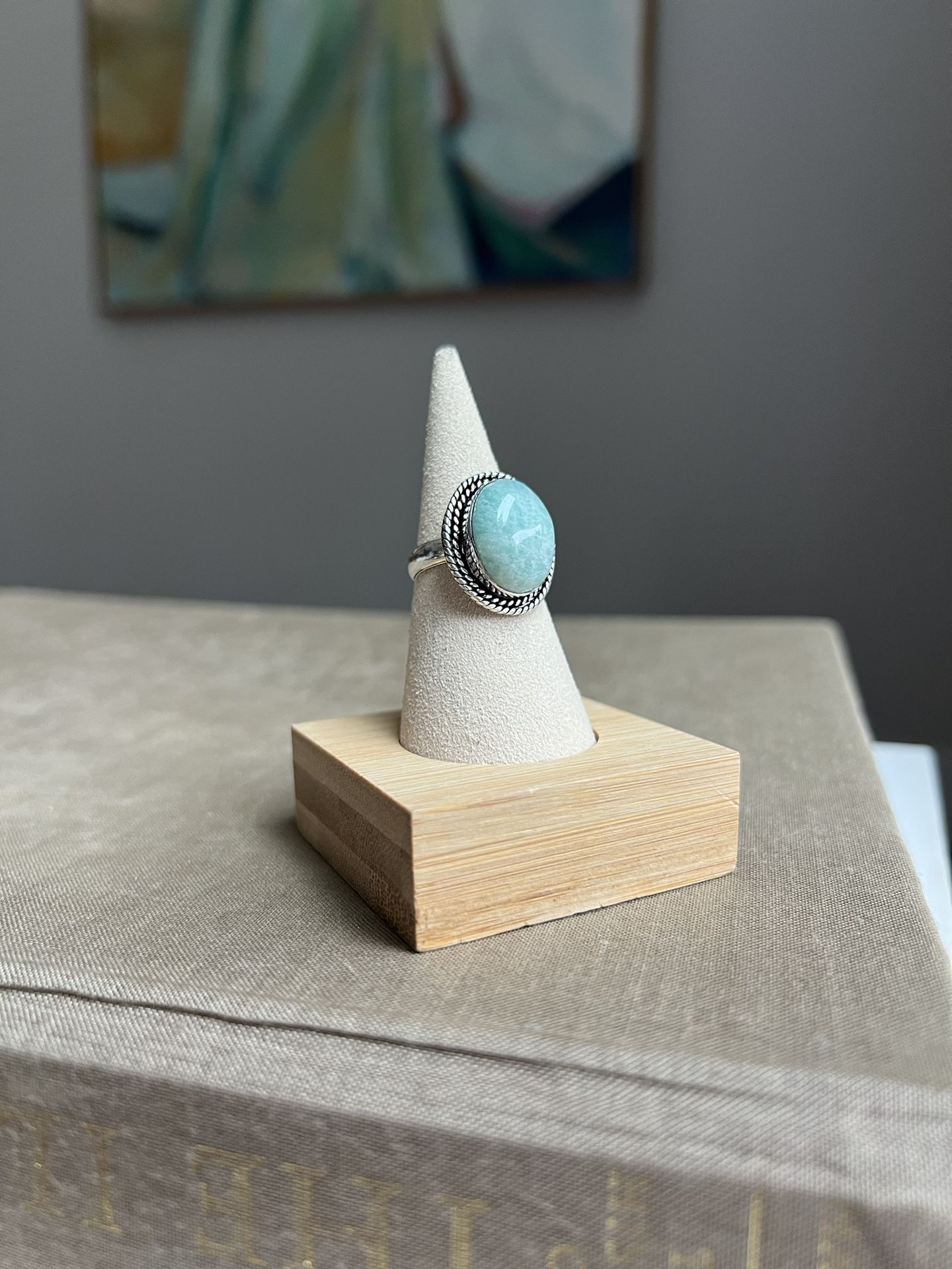 Adjustable Larimar Gemstone Ring ( firm on price )
