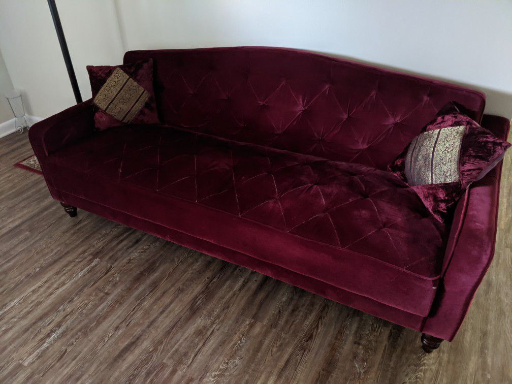 Maroon Tufted Futon Sofa