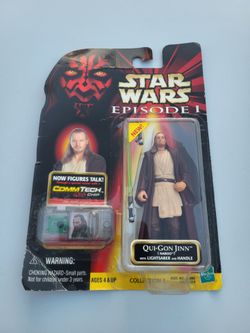 1999 Hasbro Star Wars Episode I CommTech Qui-Gon Jinn (Naboo) action figure in its original packaging