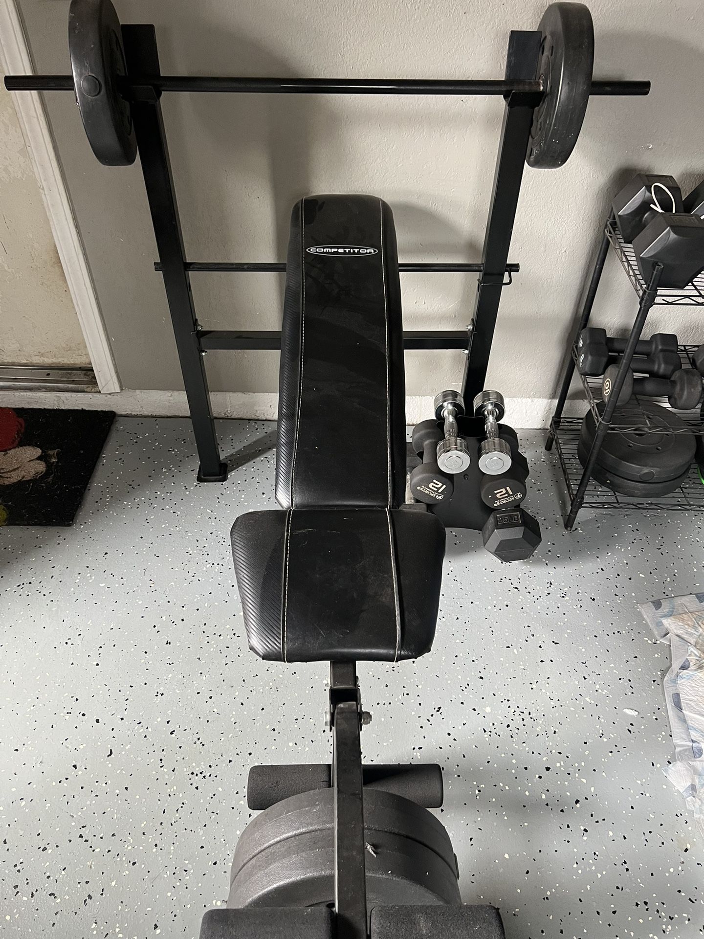 Bench Press, Bar, 2 10bs & 2 25lbs.