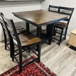 Dining Table Set with 4 Chairs – Walnut Top & Black Frame