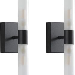 Modern Saber 2-Light Wall Sconce with Frosted Glass Shades Indoor Black Vanity Glass Tube Wall Bar Light for Bathroom Bedroom Hallway