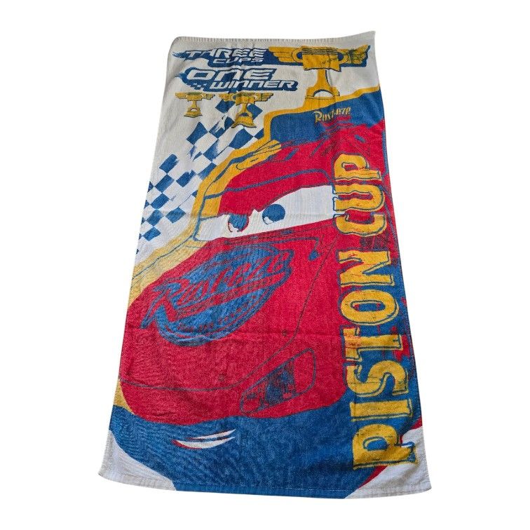 Disney Cars 2 Piston Cup Beach Towel Pixar Graphic Pool Red White Blue