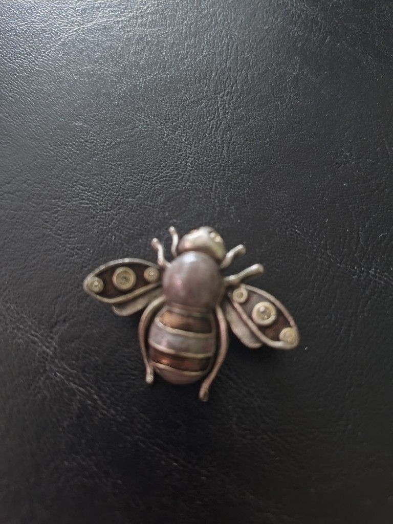 Silverstone Bumblebee Strips and Rhinestones Brooch #13