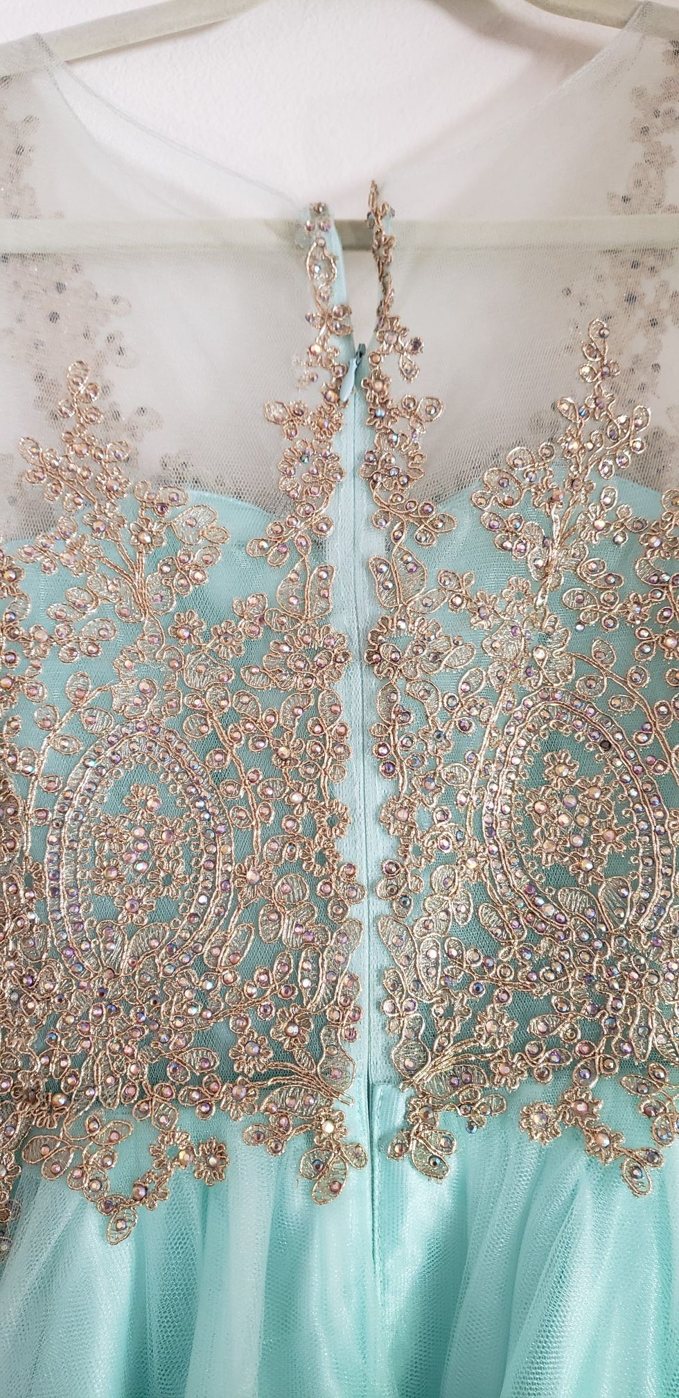 Mint/Gold prom dress - www.benaras.co