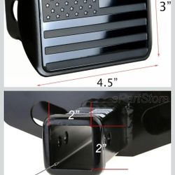 Stainless Steel Flag Emblem Metal Hitch Cover  (Fits 2" Receivers, Black)