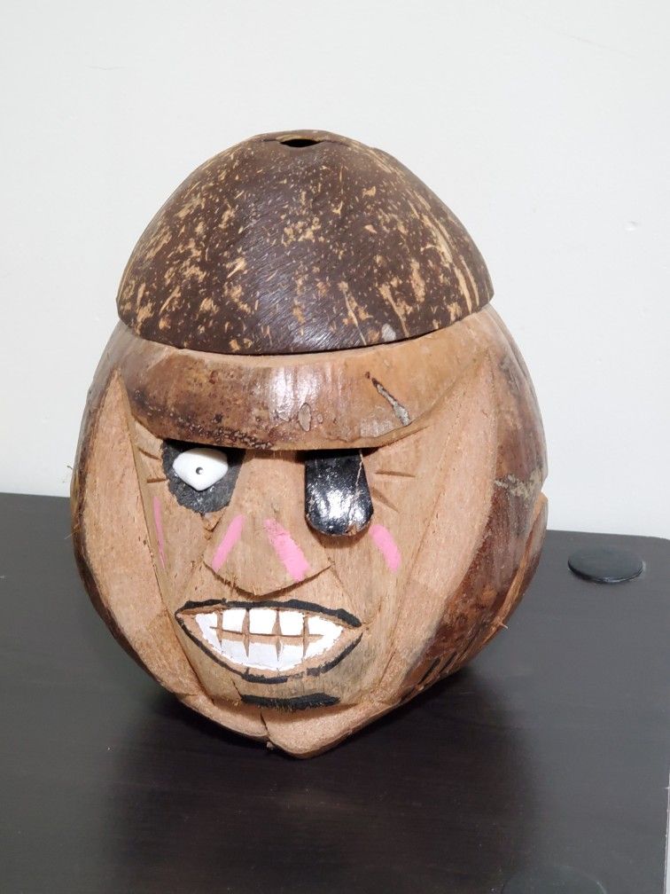Carved Coconut Pirate Head