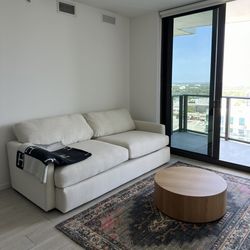 KV NOAH Ivory Fabric Sofa and Ottoman