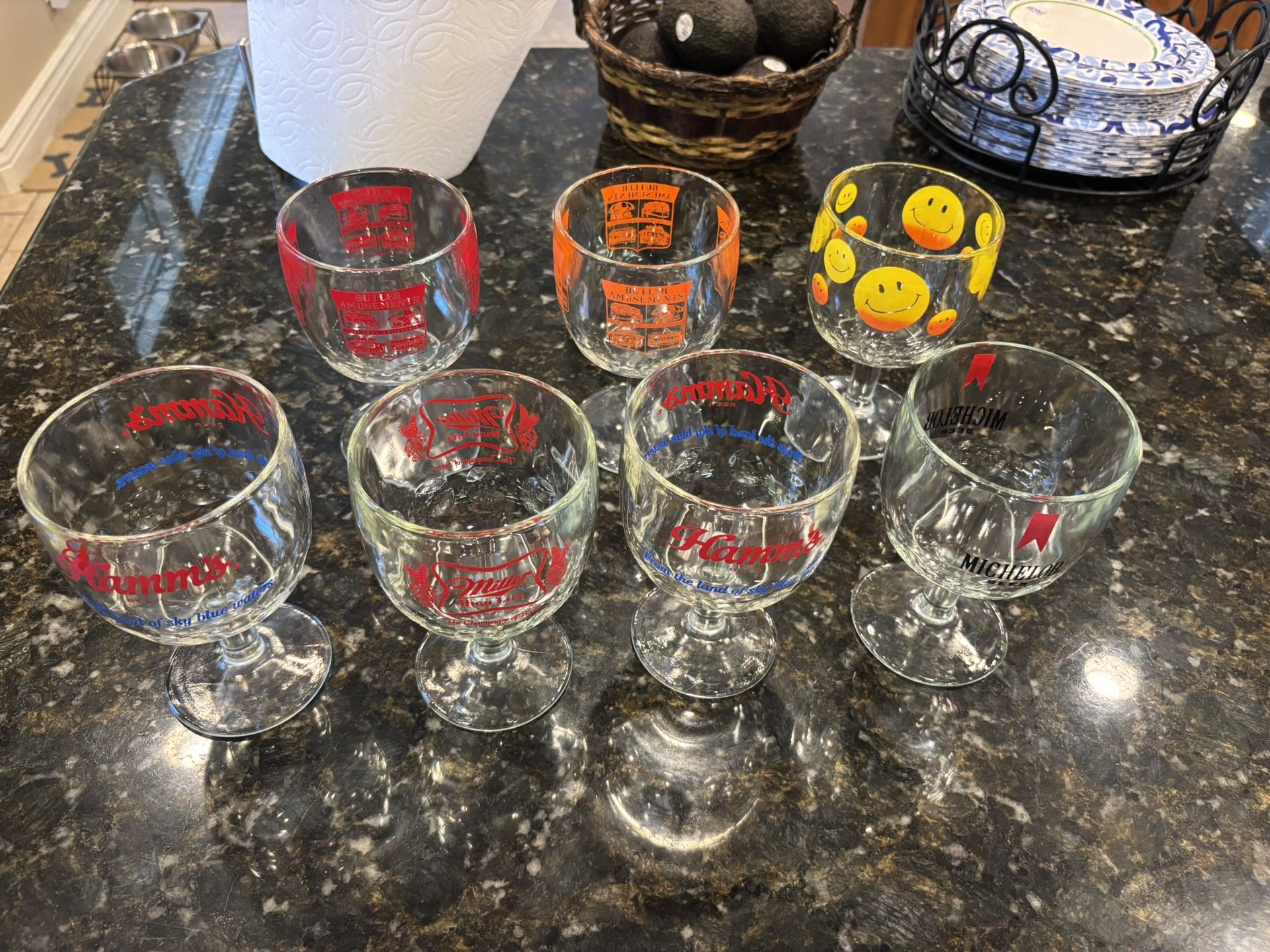 BUTLER AMUSEMENT - VINTAGE 1970’s THUMBPRINT GLASS PEDESTAL GOBLETS