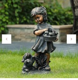 Bronze-Finish Girl with Basket Garden Statue