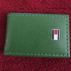 Green Tommy Hilfiger Textured Leather Money Clip