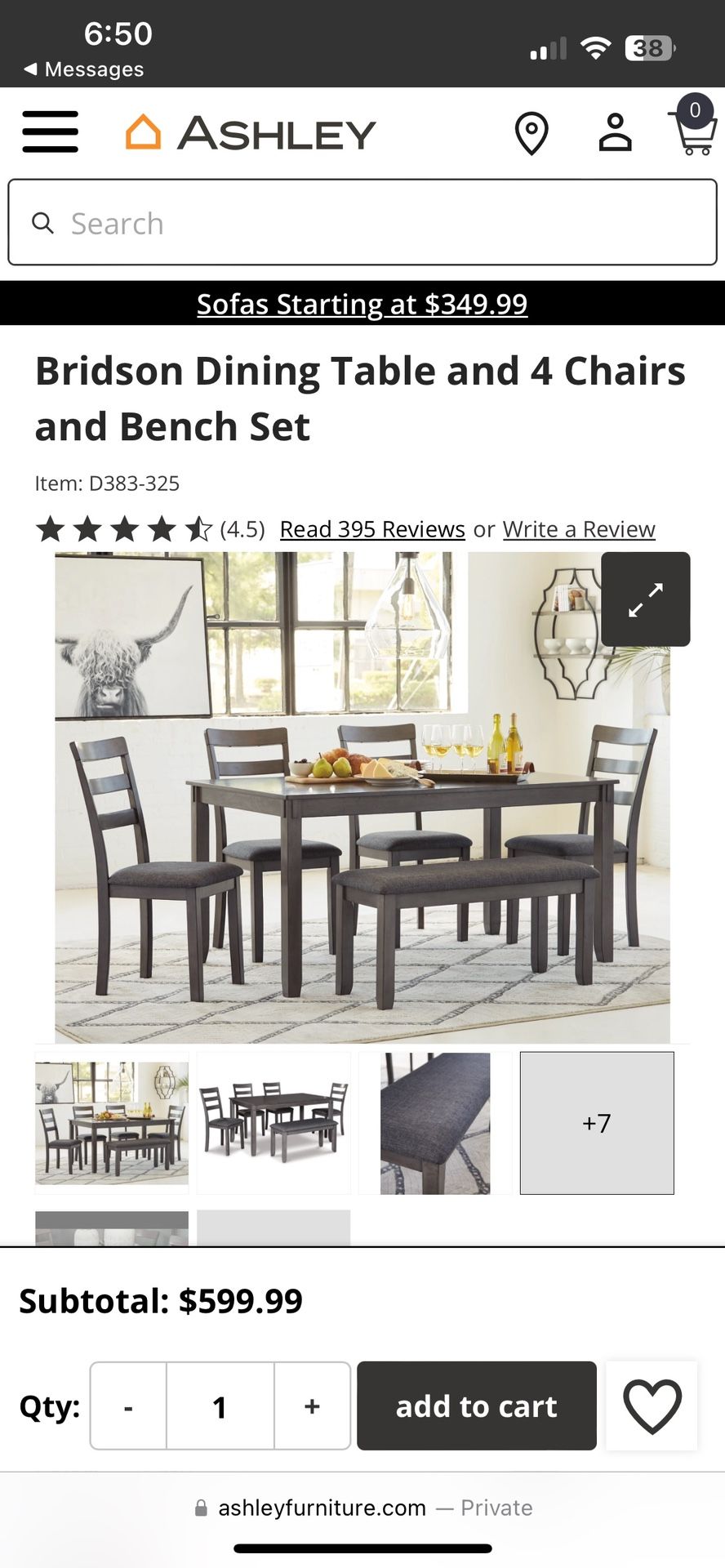 Bridson Dining Table and 4 Chairs and Bench Set