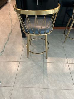 Gold Metal Bar Stool with Blue Seat