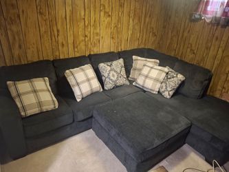 Dark Gray Fabric Sectional Sofa with Chaise