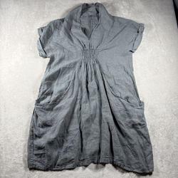 Meo Meli Crew Neck Midi Barrel Bubble Dress Women One Size Gray Linen #3059