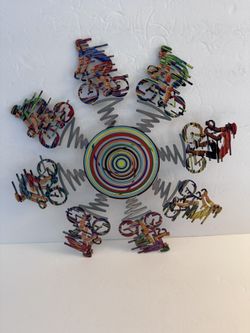 Pop Art Metal " Cyclists Bowl" Colorful Wall Art Hand Painted by DAVID GERSTEIN