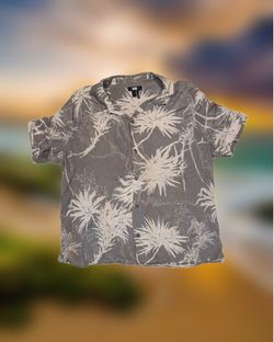 PAIGE Men’s Size Large Gray White Floral Hawaiian Button-Up Short Sleeve Shirt