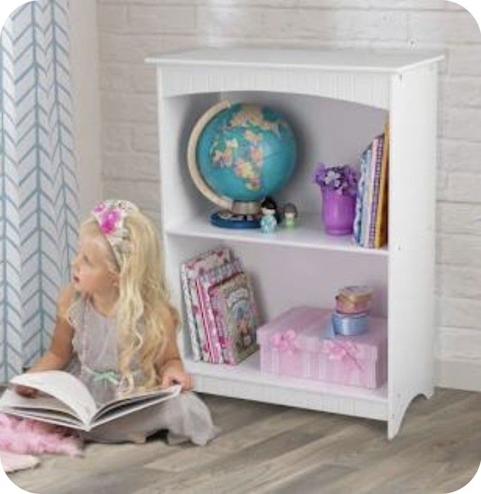KidKraft Nantucket Children's Wooden 2-Shelf Bookcase with Wainscoting Detail - White, Gift for Ages 3+