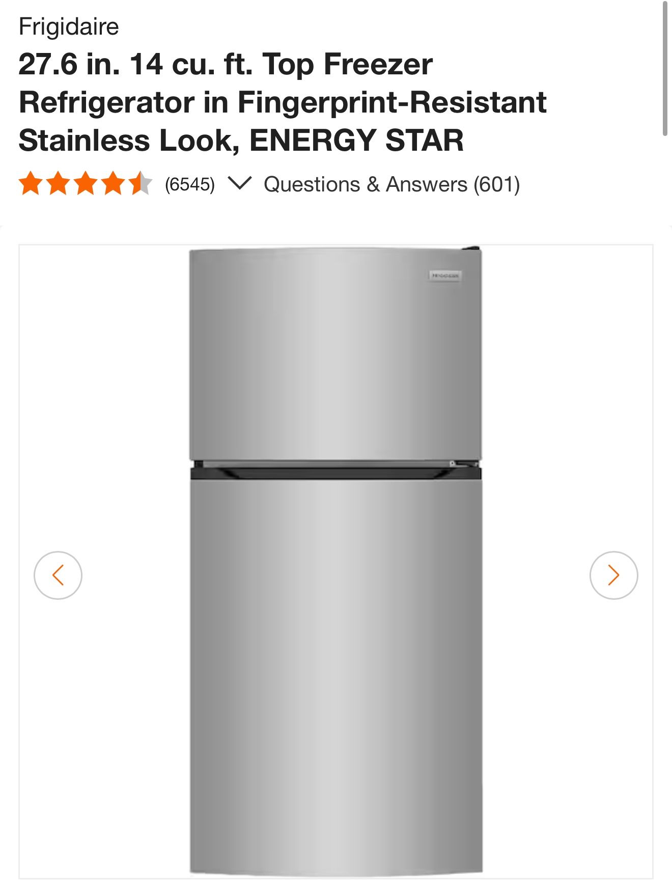 Frigidaire 27.6 in. 14 cu. ft. Top Freezer Refrigerator in Fingerprint-Resistant Stainless Look, ENERGY STAR