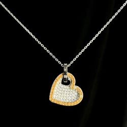 Swarovski 2 Hearts Silver and Rose Gold Frame Heart with Crystals 18” chain
