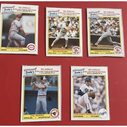 Lot Of 5 Drakes “ hand cut” baseball cards - 1986