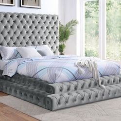 Brand New Grey Queen Size Platform Bed Frame (Available In Eastern King)
